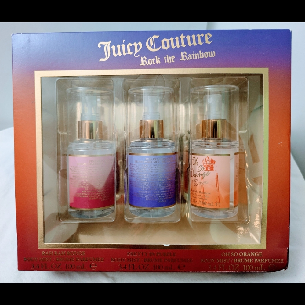 NWT Juicy Couture Rock the Rainbow Body Mist Set - Pink, Purple, Orange